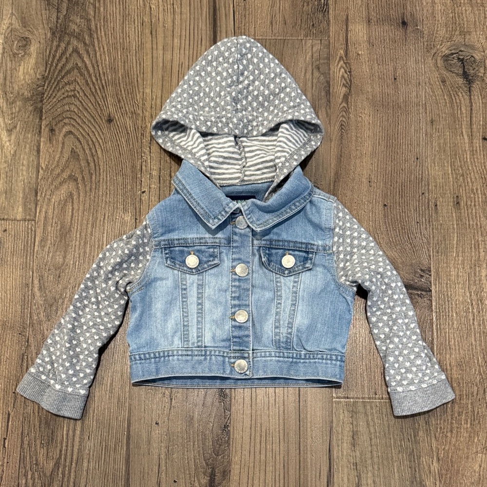 EUC Genuine Kids from Oshkosh Denim Jacket with Gray Heart Sleeves - 2T